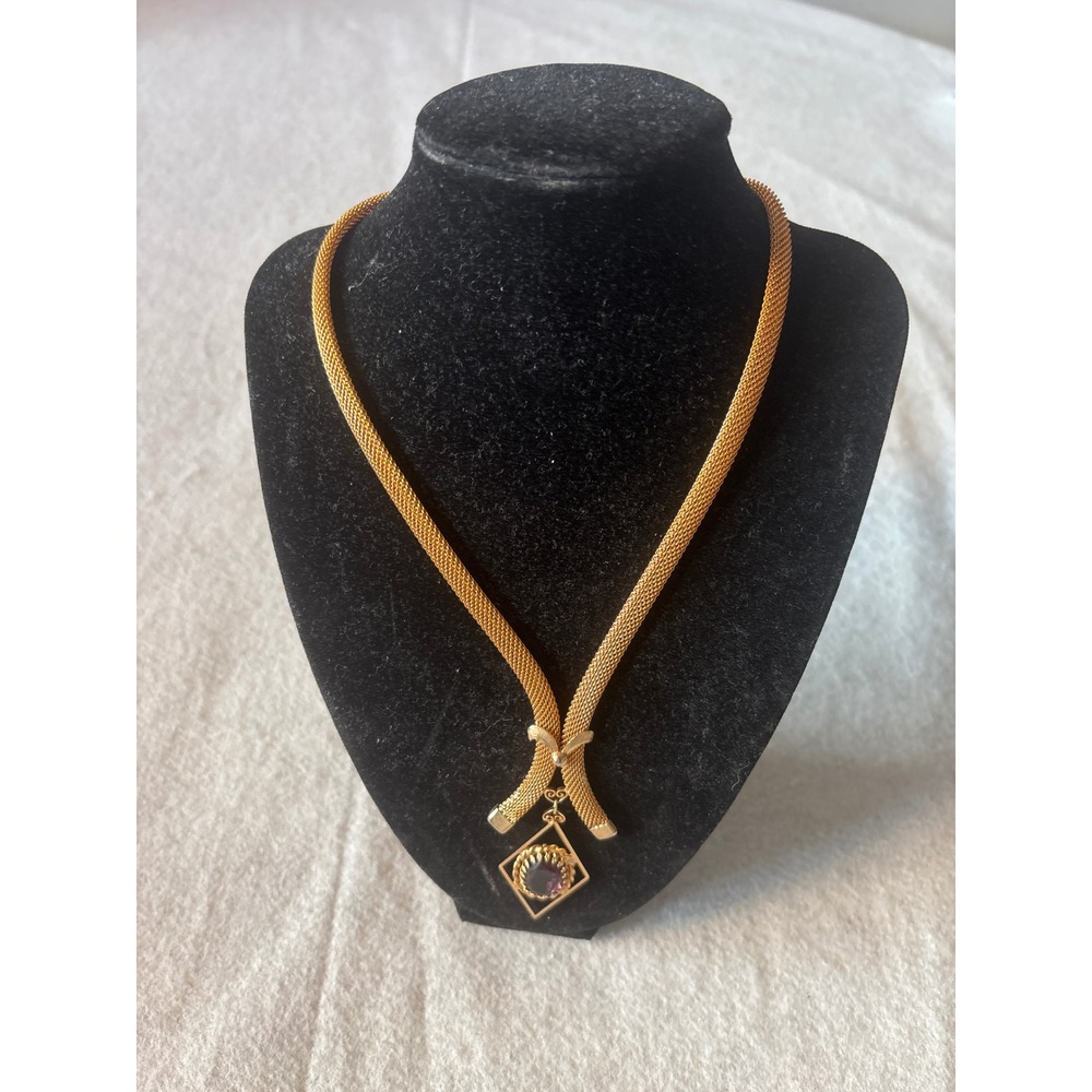 Unbranded‎ Mesh Collar Necklace Women OS Gold Purple Stone Bypass Vintage